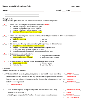 Biogeochemical Cycles- Group QuizHonors Biology