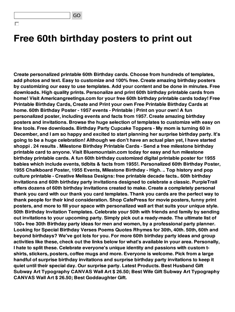 Fillable Online Free 60th birthday posters to print out Fax Email Print ...
