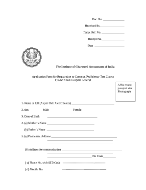 Application for Registration to Common Proficiency Test Course template