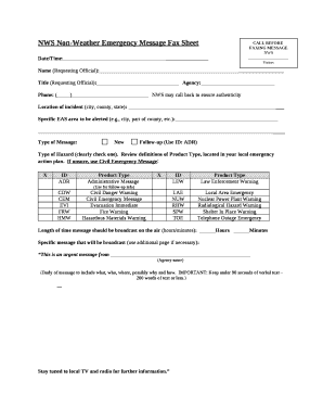 NWS Non-Weather Emergency Message Fax Sheet