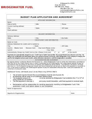 BUDGET PLAN Application and agreement
