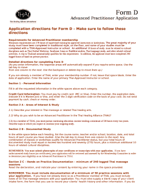 Application directions for Form D Make sure to follow these directions