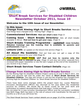 Short Break Services for Disabled Children Newsletter October 2011, Issue 10