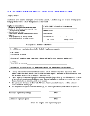 EMPLOYEE DIRECT DEPOSIT BANK ACCOUNT INITIATION/CHANGE FORM