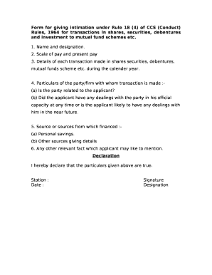 Form for giving intimation under rule 18 4