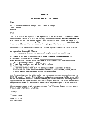 PROFORMA APPLICATION LETTER