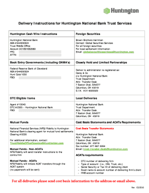 Fillable Online Delivery Instructions For Huntington National Bank