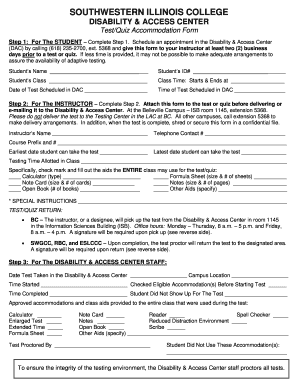 Test/Quiz Accommodation Form - Southwestern Illinois College