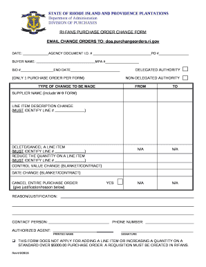 RI-FANS PURCHASE ORDER CHANGE FORM