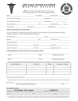 Little League Medical Release Form
