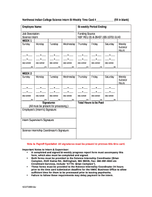 Northwest Indian College Science Intern Bi-Weekly Time Card # (fill in blank)