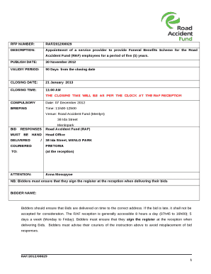 Appointment of a service provider to provide Funeral Benefits Scheme for the Road Accident Fund (RAF) employees for a period of five (5) years