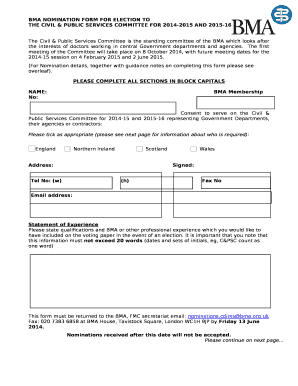 BMA Nomination form for election to