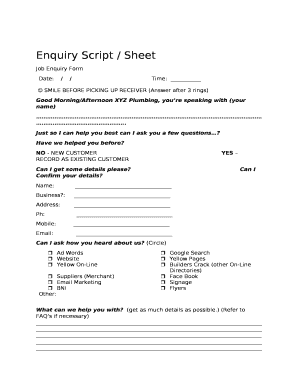 Enquiry Script / Sheet