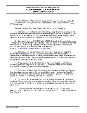 This Confidentiality Agreement is executed thisday of, 20, by("Contractor"), in conjunction with Contract/BOA/RBOA/Task Order No