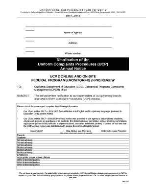 Uniform Complaint Procedures Form for UCP 2