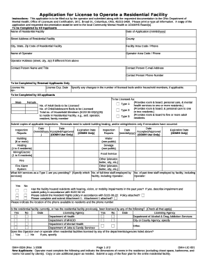 Application for License to Operate a Residential Facility