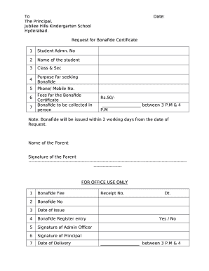 Request for Bonafide Certificate template