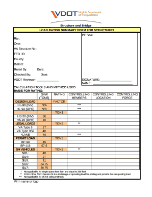 LOAD RATING SUMMARY FORM FOR STRUCTURES