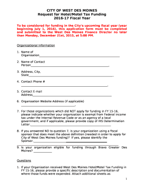 Request for Hotel/Motel Tax Funding