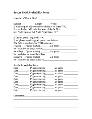 Soccer Field Availability Form