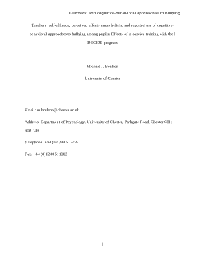 Teachers self-efficacy, perceived effectiveness beliefs, and reported use of cognitive-behavioral approaches to bullying among pupils: Effects of in-service training with the I DECIDE program