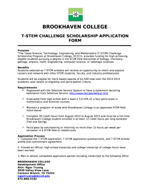 *The Texas Science, Technology, Engineering, and Mathematics (T-STEM) Challenge Scholarship Program at Brookhaven College, DCCCD, provides funding for high-achieving, eligible students pursuing a degree in the STEM field disciplines of