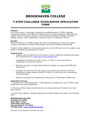 The Texas Science, Technology, Engineering, and Mathematics (T-STEM) Challenge Scholarship Program at Brookhaven College, DCCCD, provides funding for high-achieving, eligible students pursuing a degree in the STEM field disciplines of