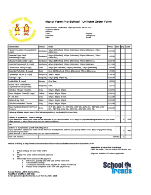 Manor Farm Pre-School - Uniform Order Form