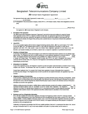 BD Domain Name Registration Agreement