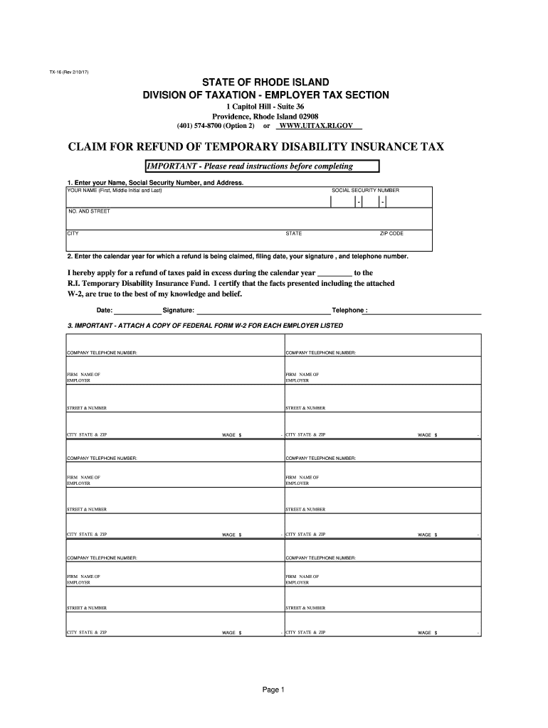 ri tdi refund 2017 form Preview on Page 1