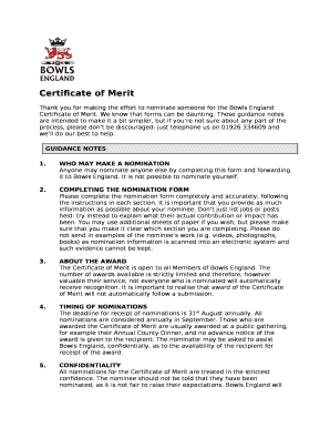 Thank you for making the effort to nominate someone for the Bowls England Certificate of Merit