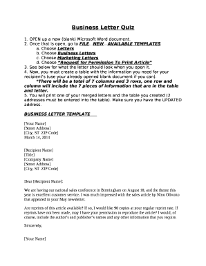 Business letter quiz pdf