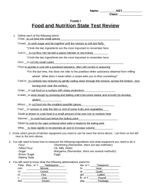 Food and Nutrition State Test Review