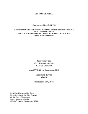 Ordinance establishing a Policy for Reimbursement of Travel, Meal...