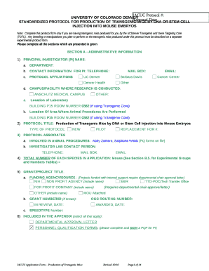 STANDARDIZED PROTOCOL FOR PRODUCTION OF TRANSGENIC MICE BY DNA OR STEM CELL INJECTION INTO MOUSE EMBRYOS