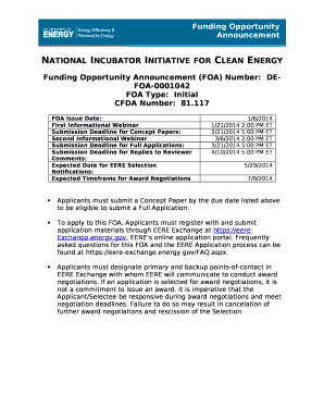 Funding Opportunity Announcement (FOA) Number:DE-FOA-0001042