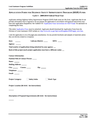 Application Form for Highway Safety Improvement Program (HSIP) Funds