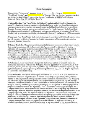 This agreement (Agreement) is entered into as of, 20 between (Food Truck Vendor)and (Company) forthe Companys event on the date and time set forth on Exhibit A hereto at the Companys lot located at 10202 West Washington Boulevard, Culver