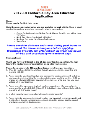2017-18 California Bay Area Educator Application