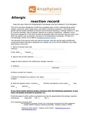 Allergic reaction record