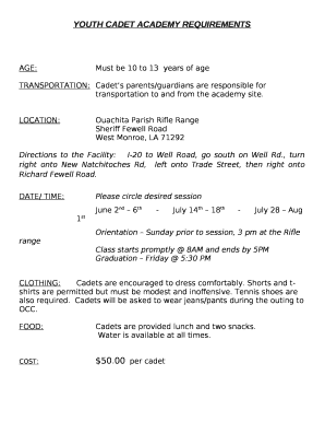 YOUTH CADET ACADEMY REQUIREMENTS