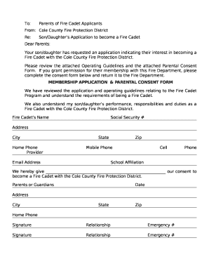 To:Parents of Fire Cadet Applicants