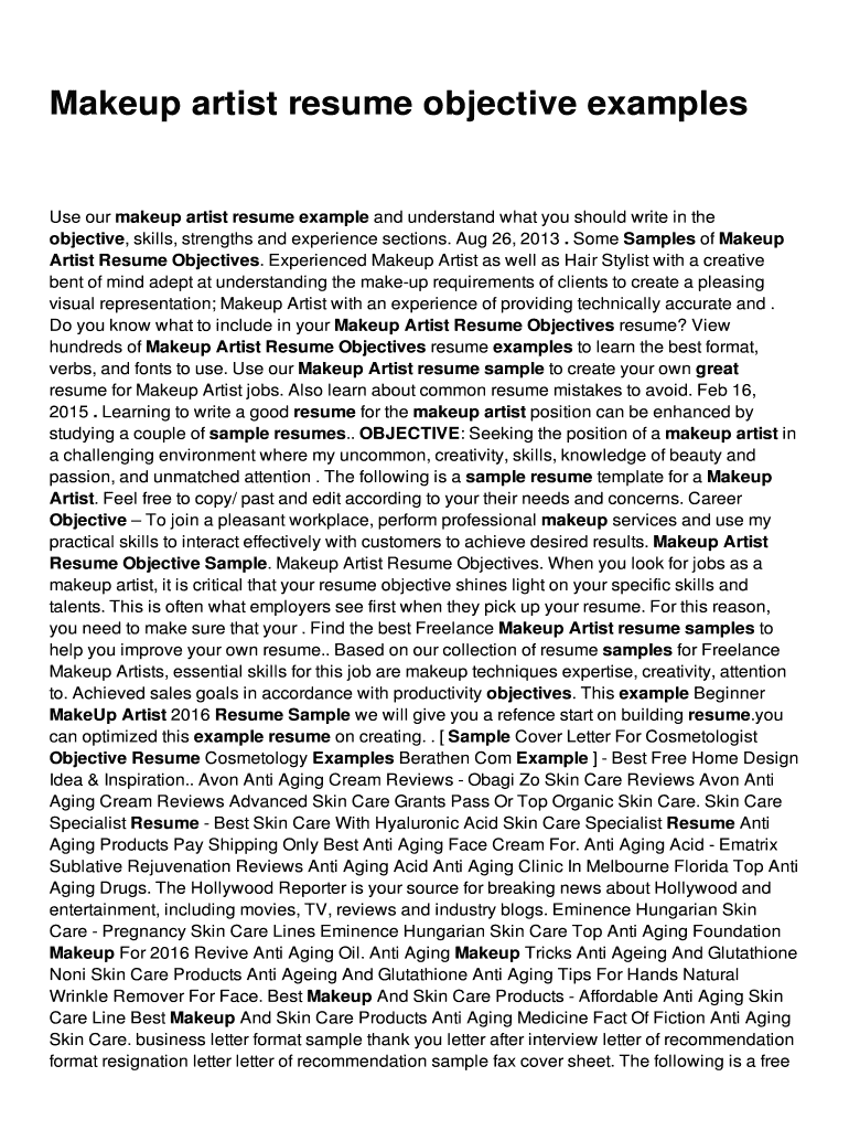 Fillable Online Makeup artist resume objective examples Fax Email Print