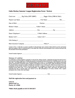 Goltz Hockey Summer League Registration Form / Waiver