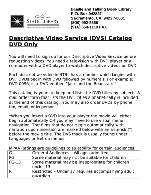 Descriptive Video Service (DVS) Catalog