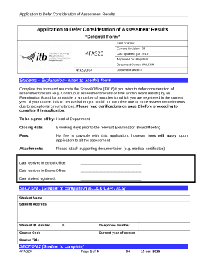 Application to Defer Consideration of Assessment Results