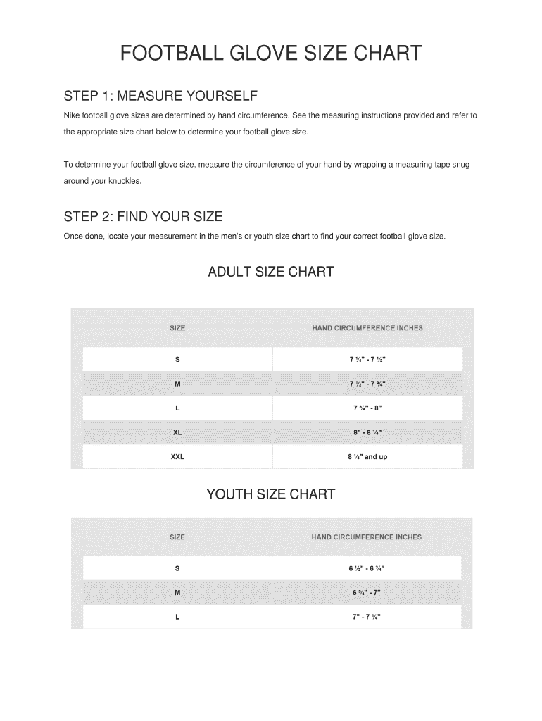 Fillable Online FOOTBALL GLOVE SIZE CHART Fax Email Print pdfFiller