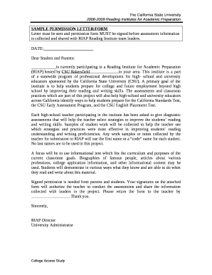 SAMPLE PERMISSION LETTER/FORM