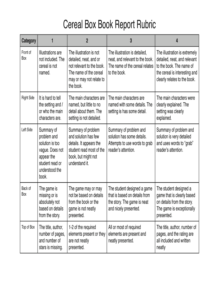 cereal box book report Preview on Page 1